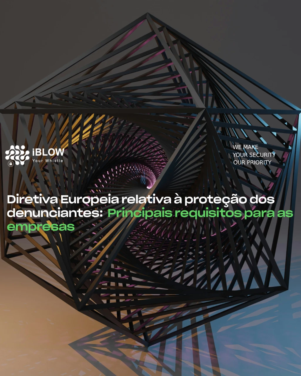 Emaranhado de estrutura em ferro como um labirinto espiral, simbolizando a complexidade que algumas empresas encontram na implementação dos principais requisitos da Diretiva Europeia relativa à proteção dos denunciantes.