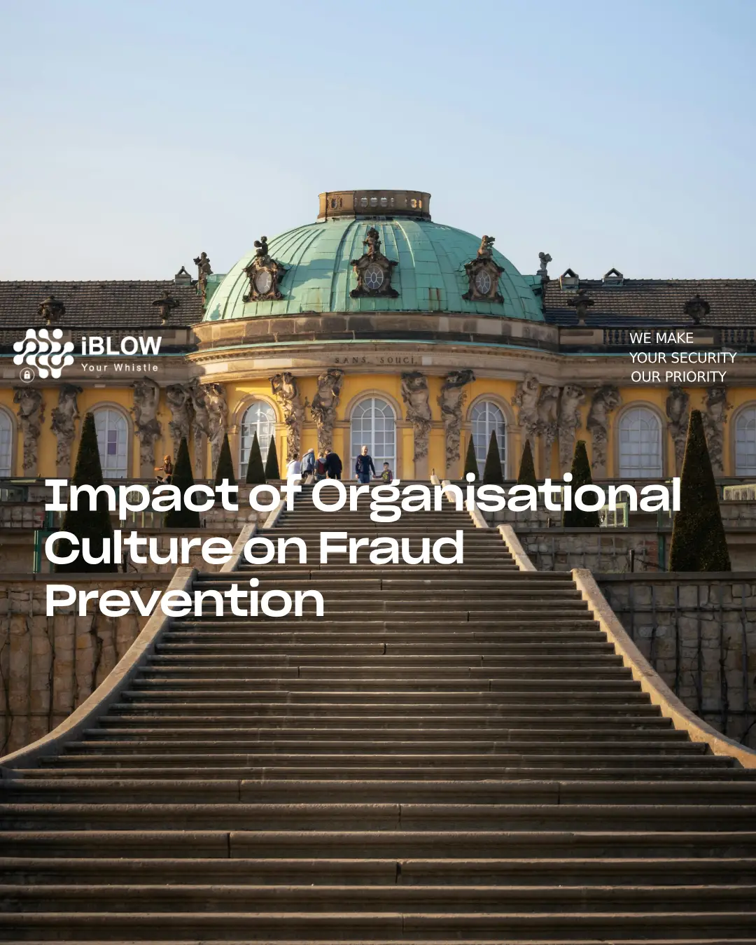 The facade of this historic building, featuring a green dome and an imposing staircase, symbolizes both solidity and transparency. About the article entitled 'Impact of Organisational Culture on Fraud Prevention' by iBlow.eu, highlighting the importance of business ethics.