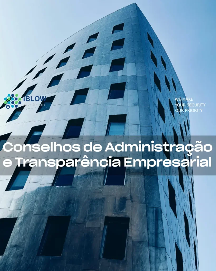 Edifício empresarial moderno com uma fachada escura e elegante, representando a transparência e a governação ética, no artigo do iBlow.eu Conselhos de administração e transparência empresarial.