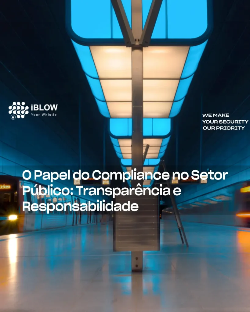 Compliance no setor público ilustrado por estação de metro europeia iluminada a azul, símbolo de transparência, em artigo iBlow.eu