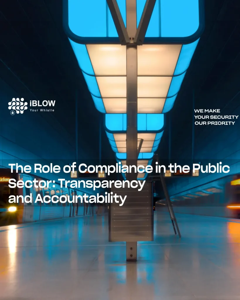 Compliance in the public sector illustrated by a European metro station lit up in blue, a symbol of transparency, in an iBlow.eu article